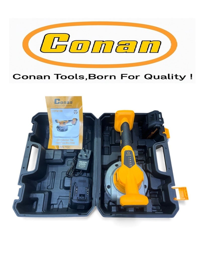 Conan 21V Lithium-Ion Tile Vibration Machine – 70KG Suction Power, 160mm Pad, 5-Speed Adjustment, 2× 21V Li-ion Batteries + Fast Charger + Heavy-Duty Carry Case – Model COTM160 - Image 2