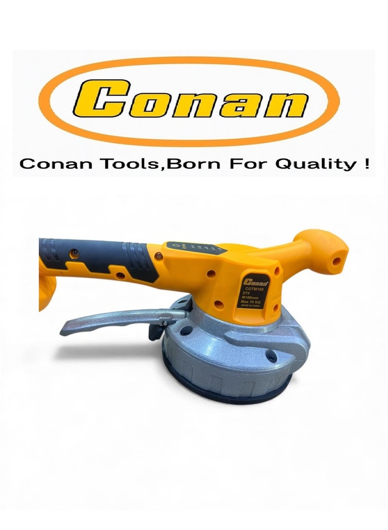 Conan 21V Lithium-Ion Tile Vibration Machine – 70KG Suction Power, 160mm Pad, 5-Speed Adjustment, 2× 21V Li-ion Batteries + Fast Charger + Heavy-Duty Carry Case – Model COTM160 - Image 3
