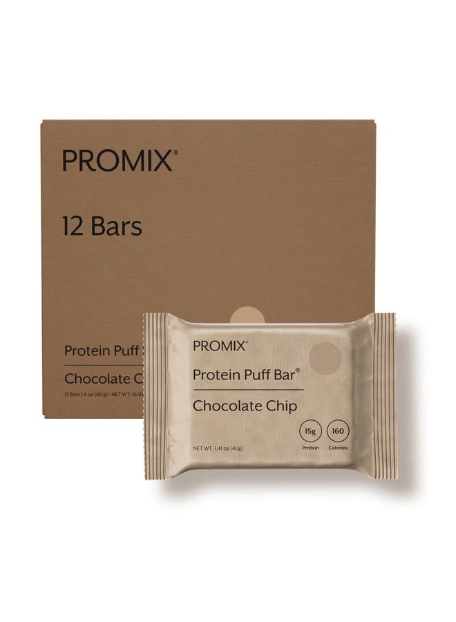 ProMix Nutrition Protein Puff Bars, 12-Pack - Chocolate Chip - Marshmallow Crispy Treat - Great Tasting & Healthy On The Go Snack - High Protein & Low Calorie - Non-GMO & Free From Gluten, Soy, & Corn  - Image 1