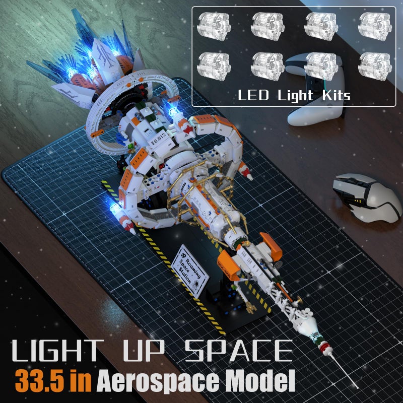OWNONE 1 Space Station Building Set with Motor and LED Lights - 360Â°Rotating Space Shuttle Rocket Model Building Kits with Display Stand, STEM Engineering Gift for Adults Men Kids (1583 PCS) - Image 2