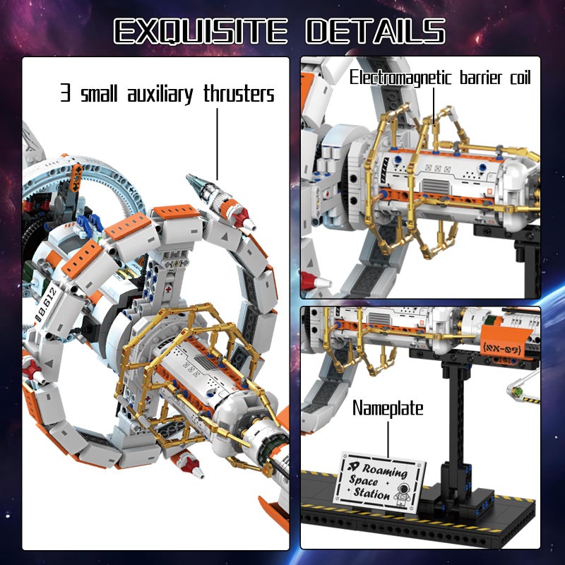 OWNONE 1 Space Station Building Set with Motor and LED Lights - 360Â°Rotating Space Shuttle Rocket Model Building Kits with Display Stand, STEM Engineering Gift for Adults Men Kids (1583 PCS) - Image 4