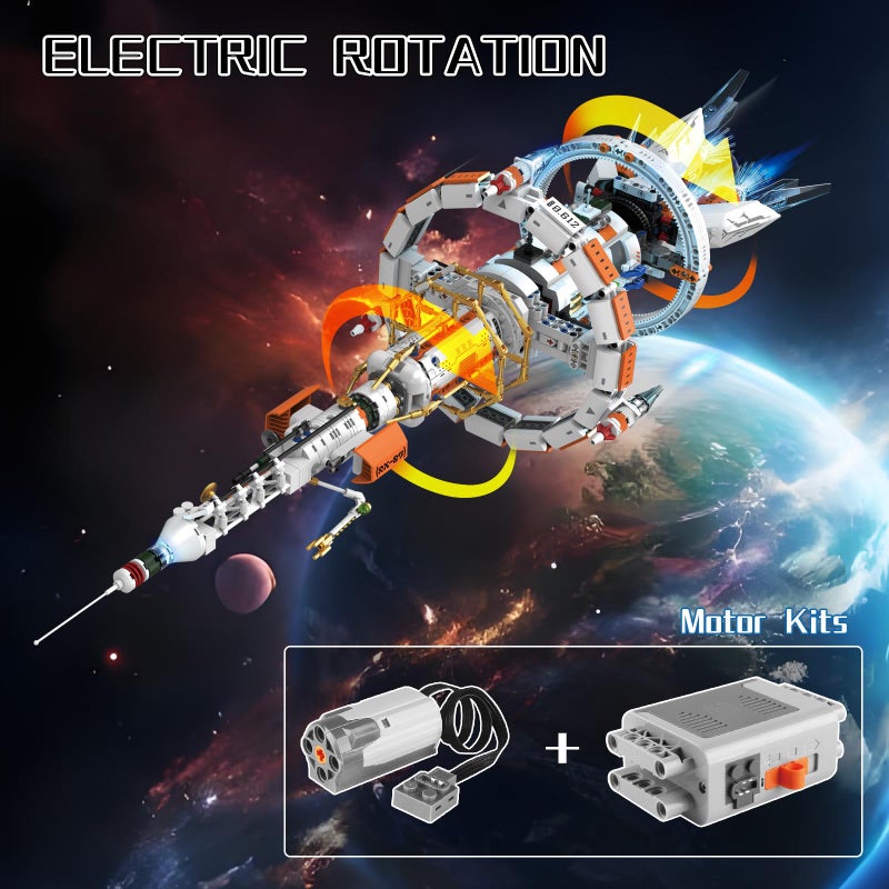 OWNONE 1 Space Station Building Set with Motor and LED Lights - 360Â°Rotating Space Shuttle Rocket Model Building Kits with Display Stand, STEM Engineering Gift for Adults Men Kids (1583 PCS) - Image 3