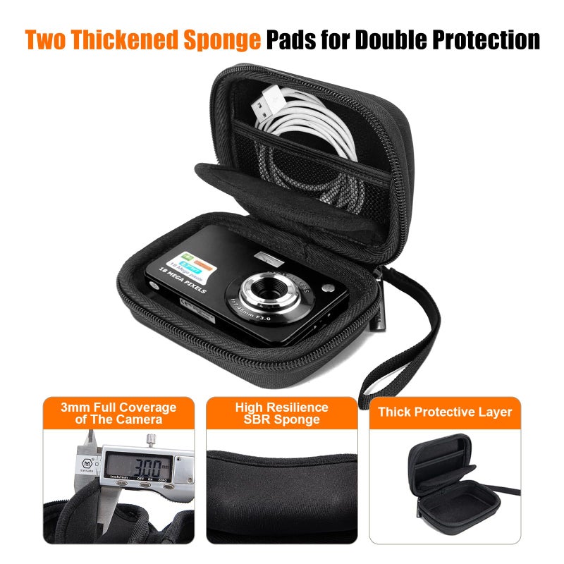 Cwatcun Carrying & Protective Case for Digital Camera, Small Camera Pouch for AbergBest 2.7" LCD Kodak Pixpro/Canon PowerShot ELPH 180/190 / DSCW830 Travel Cameras, Waterproof Shockproof Case - Black - Image 4