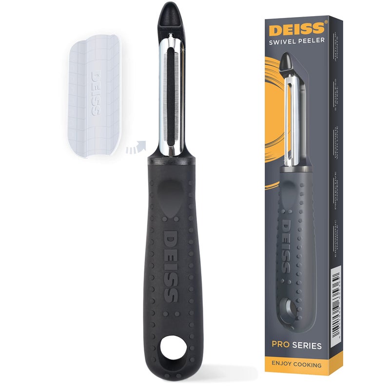 Deiss PRO Swivel Vegetable Peeler  Sharp Stainless Steel Peeler with Easy NonSlip Hand Grip Potato Peelers for Kitchen Fruit Carrot Apple Veggie Kiwi Durable and Dishwasher Safe Black