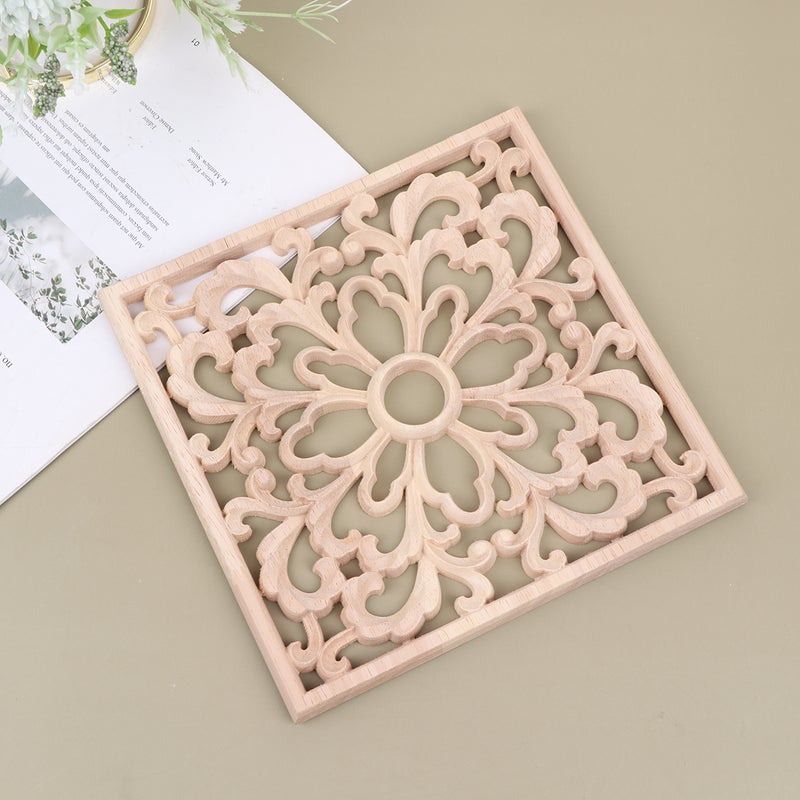 1pc Wood Carved Corner Onlay Unpainted Decorative Hollow Applique for Door Bed (Style 1) - Image 1