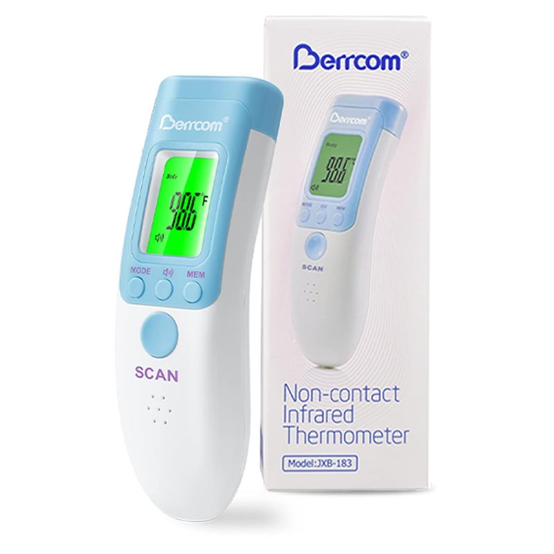 Berrcom Forehead Thermometer for Adults and Kids, Non-Contact Infrared Digital Thermometers for Fever, Room, and Object, Touchless Temperature Gun with Fever Alert - Image 1