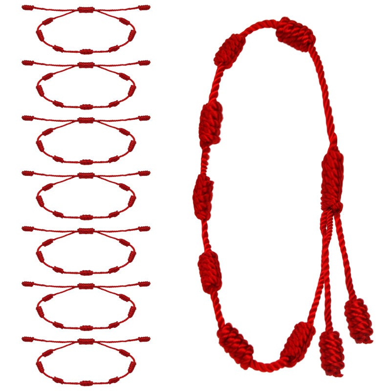 Pretwad 8 Pieces Red String Bracelet Set - Adjustable 7 Knot Red Cord Bracelet, Lucky Charm Bracelet Amulet for Protection, Knots String for Protection, Bracelets Knots Chain Braided for Friendship, Lovers - Image 1
