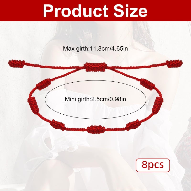 Pretwad 8 Pieces Red String Bracelet Set - Adjustable 7 Knot Red Cord Bracelet, Lucky Charm Bracelet Amulet for Protection, Knots String for Protection, Bracelets Knots Chain Braided for Friendship, Lovers - Image 2