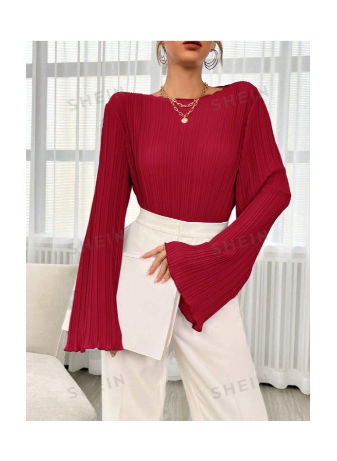 بونكا بلوزة مطوية بأكمام واسعة للنساء - Image 1