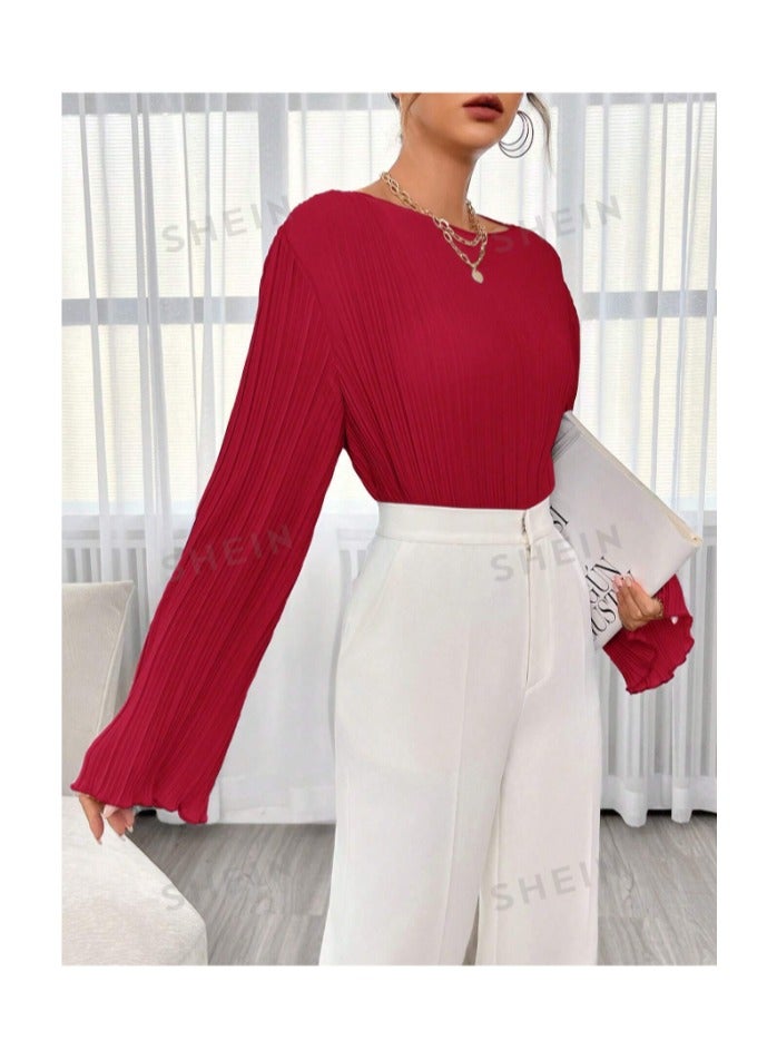 بونكا بلوزة مطوية بأكمام واسعة للنساء - Image 4