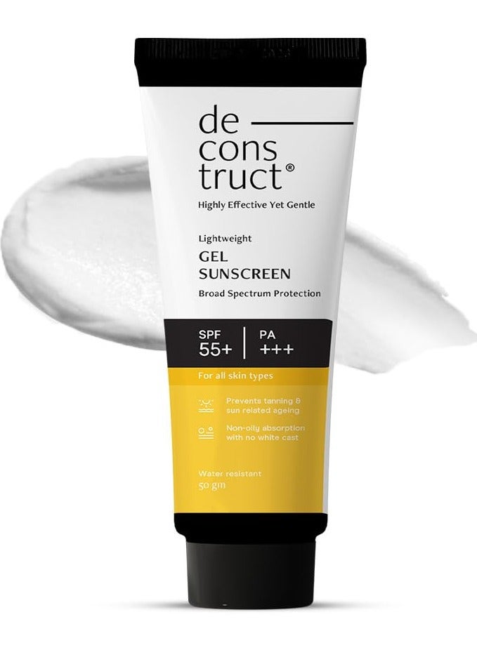 Deconstruct Face Gel Sunscreen Spf 55+ And Pa+++ |For Oily Skin, Combination Skin, Normal Skin, Broad Spectrum Sunscreen, No White Cast, Lightweight, Non Greasy 50gm - Image 1