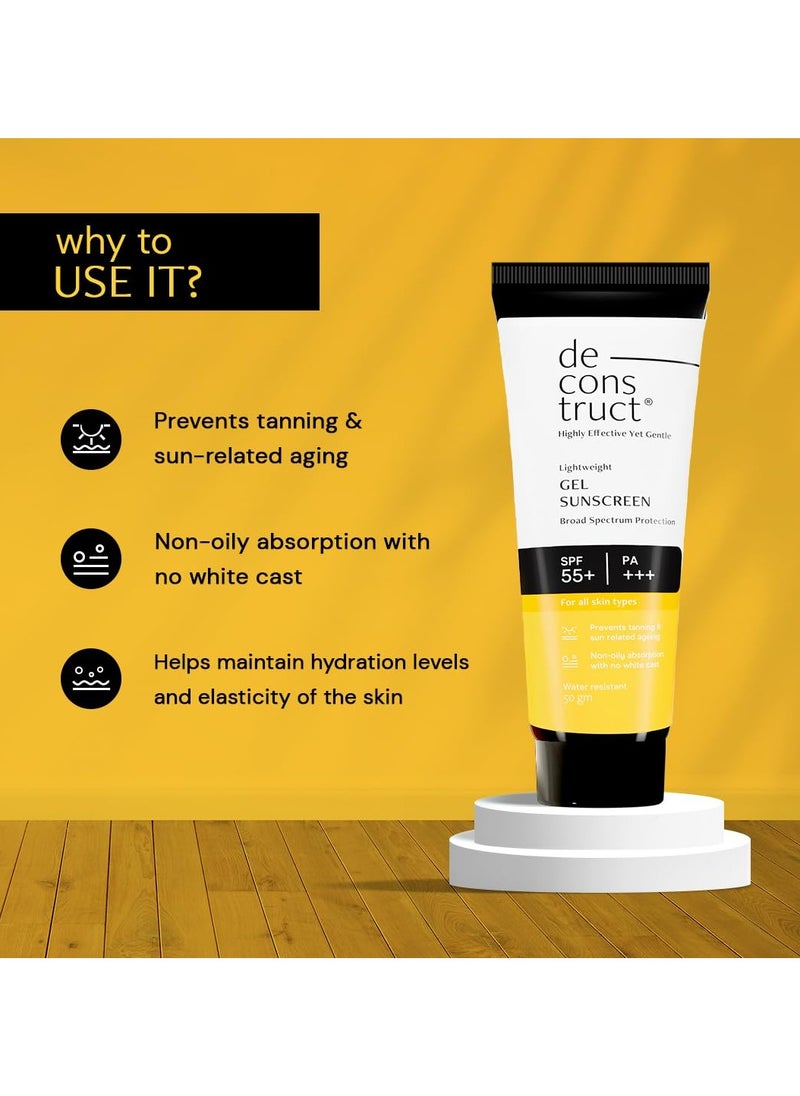 Deconstruct Face Gel Sunscreen Spf 55+ And Pa+++ |For Oily Skin, Combination Skin, Normal Skin, Broad Spectrum Sunscreen, No White Cast, Lightweight, Non Greasy 50gm  - Image 2