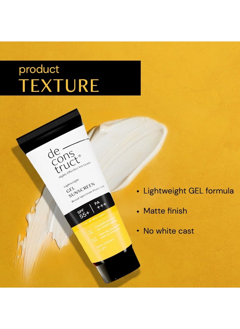 Deconstruct Face Gel Sunscreen Spf 55+ And Pa+++ |For Oily Skin, Combination Skin, Normal Skin, Broad Spectrum Sunscreen, No White Cast, Lightweight, Non Greasy 50gm  - Image 3