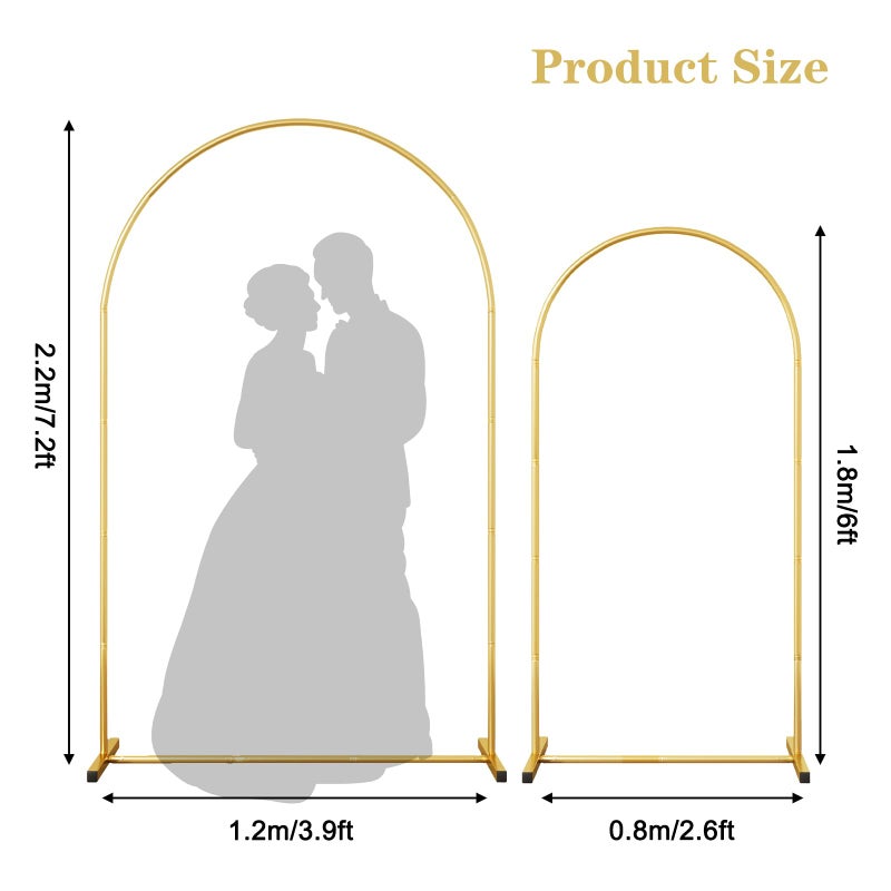 RUBFAC Metal Arch Backdrop Stand Set of 2 (6FT & 7.2FT), Gold Wedding Arch Frame Balloon Stand for Birthday Baby Shower Anniversary Bridal Graduation Indoor Outdoor Party Decoration - Image 2