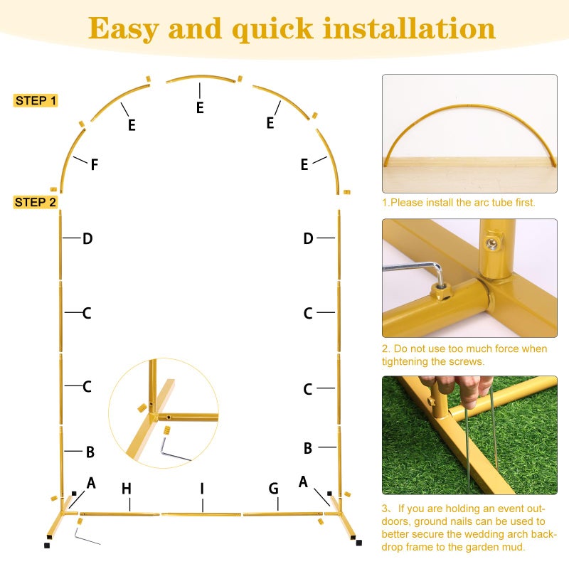 RUBFAC Metal Arch Backdrop Stand Set of 2 (6FT & 7.2FT), Gold Wedding Arch Frame Balloon Stand for Birthday Baby Shower Anniversary Bridal Graduation Indoor Outdoor Party Decoration - Image 4
