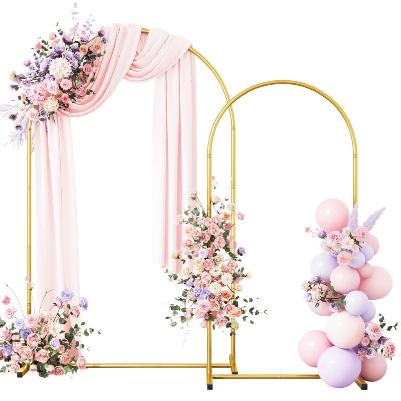 RUBFAC Metal Arch Backdrop Stand Set of 2 (6FT & 7.2FT), Gold Wedding Arch Frame Balloon Stand for Birthday Baby Shower Anniversary Bridal Graduation Indoor Outdoor Party Decoration - Image 1