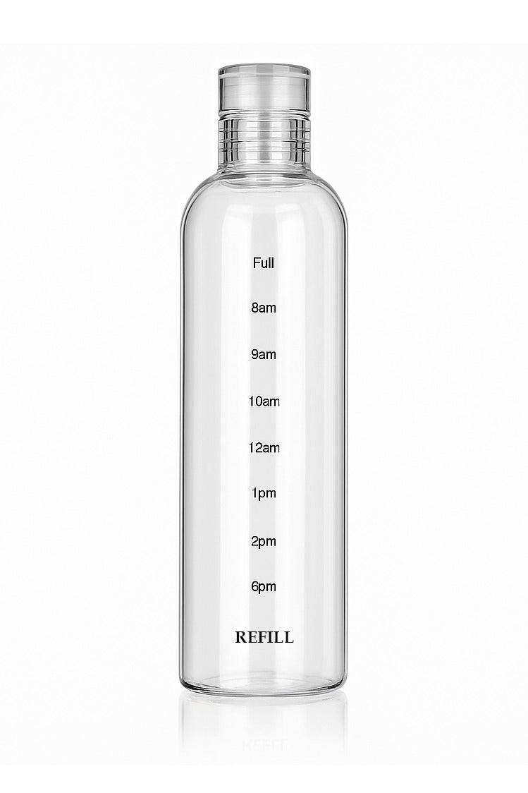 بلان A زجاجة مياه أكريليك شفافة سعة 500 مل مع غطاء محكم الإغلاق وعلامات وقت إبداعية، مقاومة للتسرب، مناسبة للماء والعصائر والحليب، تصميم أنيق وخفيف للحمل في المكتب والرياضة والسفر - Image 1