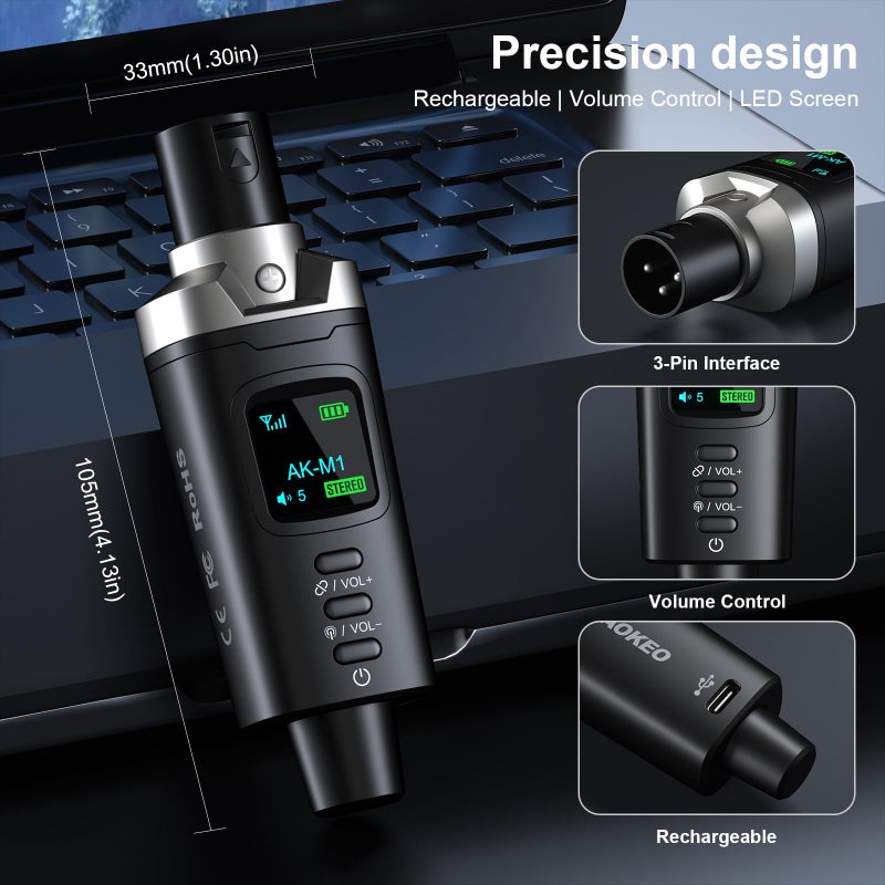 Aokeo AK-M1 XLR Bluetooth Receiver-High-Fidelity Wireless Audio Adapter,100ft Stable Connection,Stereo for Speakers,Mixers,DJ Equipment,Weddings(2 Pack) - Image 5