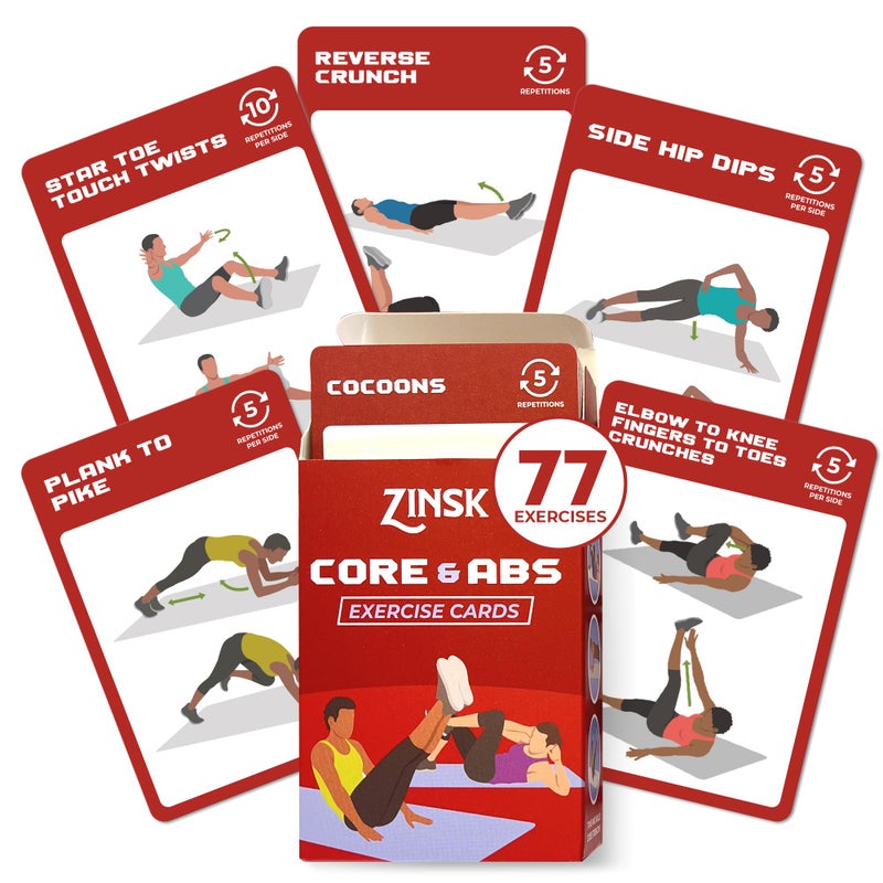 Zinsk Abs and Core Exercise Cards – 75+ Workout Cards to Help Build Core Strength, Stability, Outdoor, Work from Home Fitness Workout - Image 1