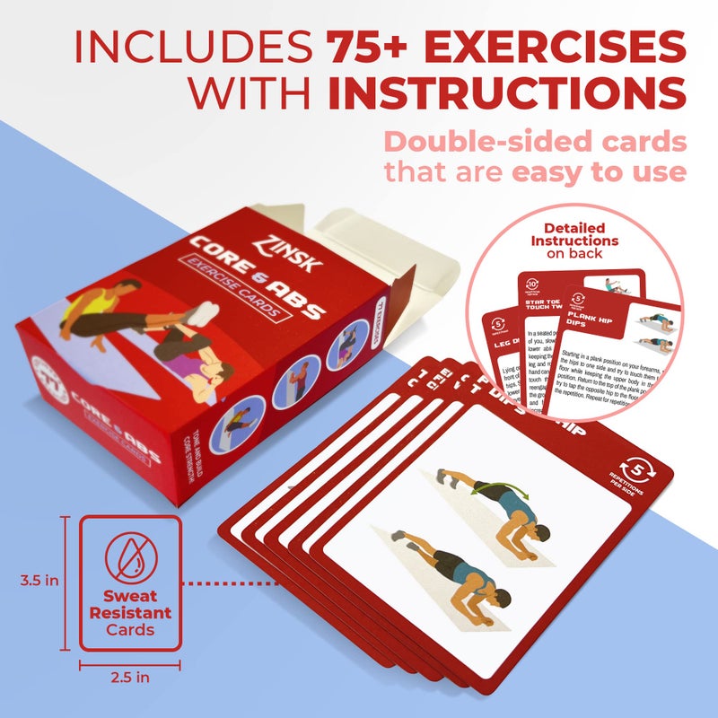 Zinsk Abs and Core Exercise Cards – 75+ Workout Cards to Help Build Core Strength, Stability, Outdoor, Work from Home Fitness Workout - Image 3