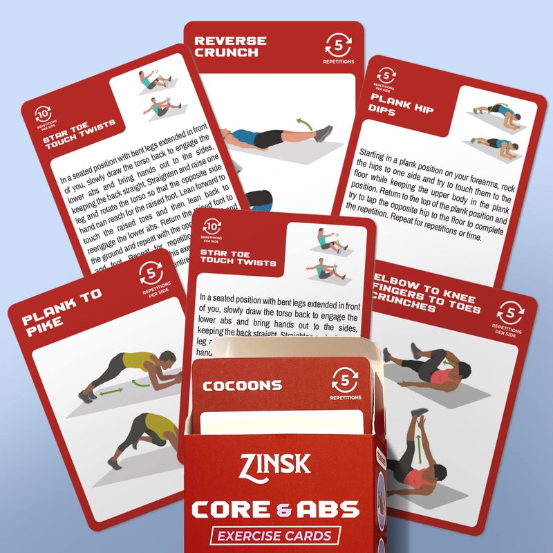 Zinsk Abs and Core Exercise Cards – 75+ Workout Cards to Help Build Core Strength, Stability, Outdoor, Work from Home Fitness Workout - Image 4