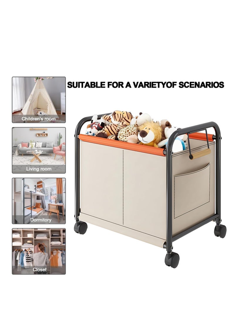 MIXDE Large Space Metal Home Storage Cart, Toy Storage Box, Chest Storage Container, Laundry Basket, Cloth Organizer Bins with 360° Wheels, Handles for Home, Office - Image 2