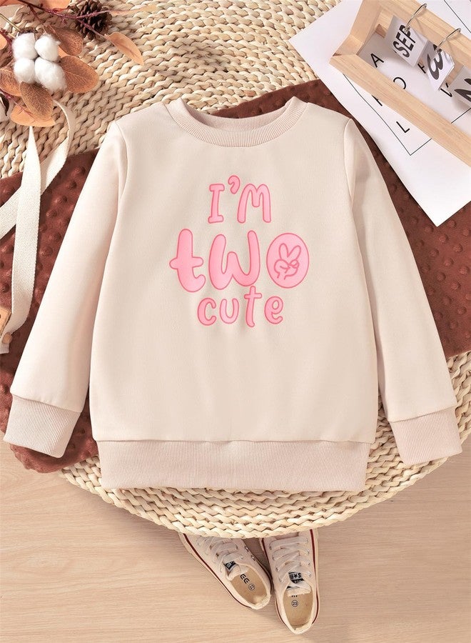CPEI Toddler Girl 2nd Birthday Outfits Im Two Cute Sweatshirt 2 Year Old Birthday Girl Sweatshirt (US, Age, 2 Years, Beige) - Image 2