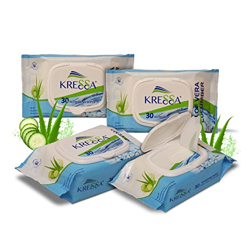 Kressa Wet Wipes Aloe Vera Cucumber Pack Of 4 Total 120 Wipes Alcohol & Paraben Free 100% Natural & Biodegradable - Image 1