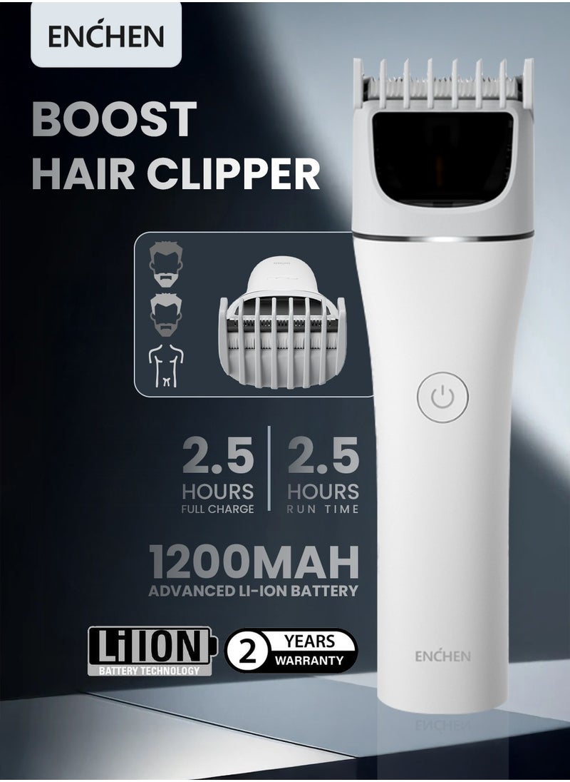 Hair Trimmer Men, Rechargeable Beard Trimmer with Travel Lock and Battery Indicator, Hair Clipper Supporting TYPE-C Rapid Charging，200 Mins Runtime and Cordless Use Boost 2- White