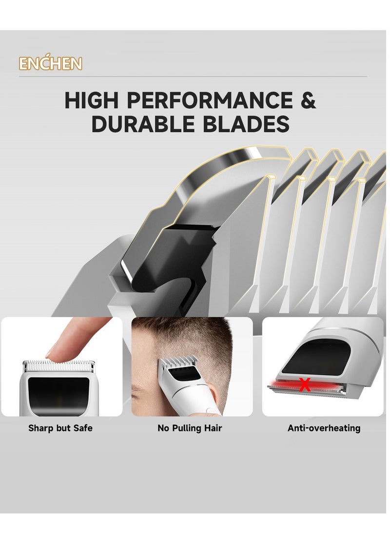 Hair Trimmer Men, Rechargeable Beard Trimmer with Travel Lock and Battery Indicator, Hair Clipper Supporting TYPE-C Rapid Charging，200 Mins Runtime and Cordless Use Boost 2- White