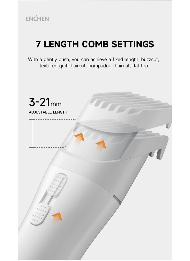 Hair Trimmer Men, Rechargeable Beard Trimmer with Travel Lock and Battery Indicator, Hair Clipper Supporting TYPE-C Rapid Charging，200 Mins Runtime and Cordless Use Boost 2- White