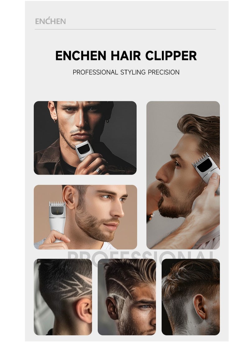 Hair Trimmer Men, Rechargeable Beard Trimmer with Travel Lock and Battery Indicator, Hair Clipper Supporting TYPE-C Rapid Charging，200 Mins Runtime and Cordless Use Boost 2- White