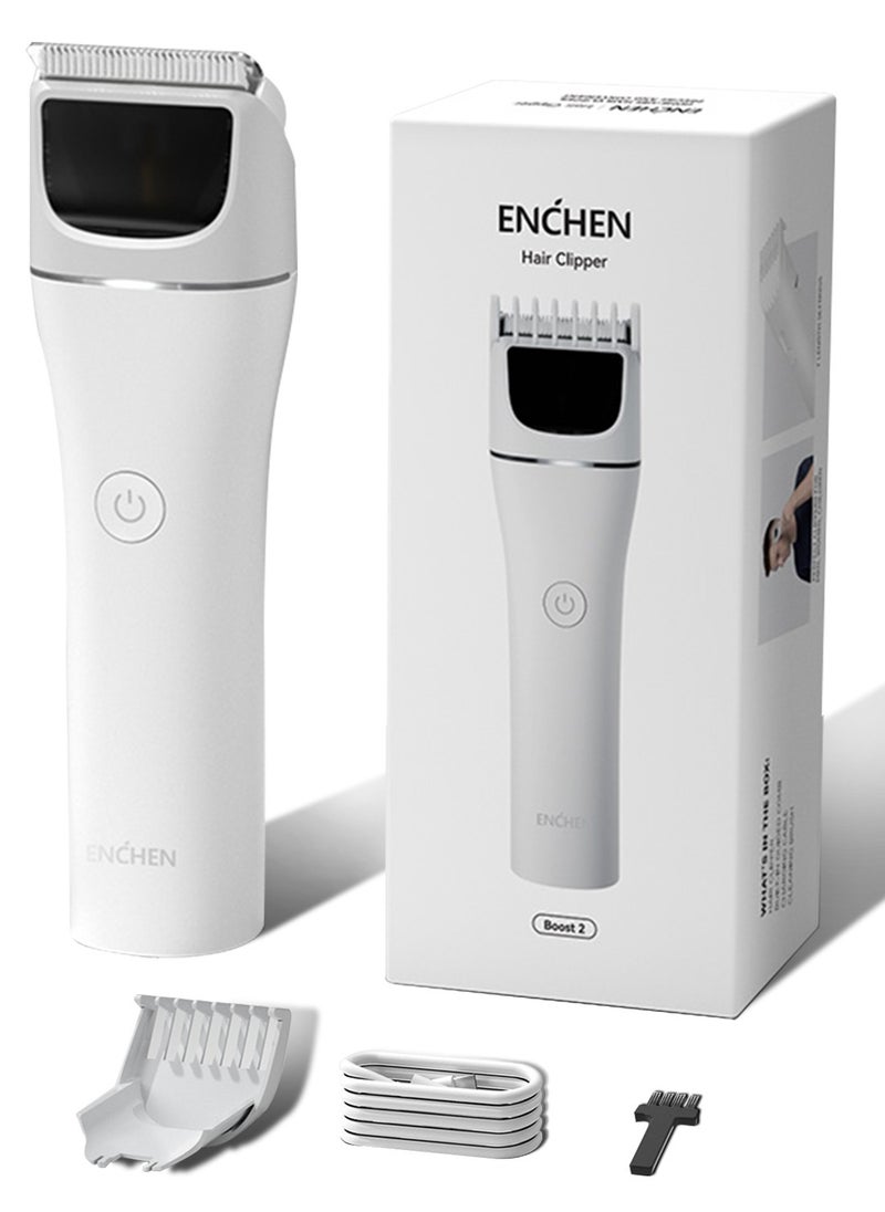 Hair Trimmer Men, Rechargeable Beard Trimmer with Travel Lock and Battery Indicator, Hair Clipper Supporting TYPE-C Rapid Charging，200 Mins Runtime and Cordless Use Boost 2- White