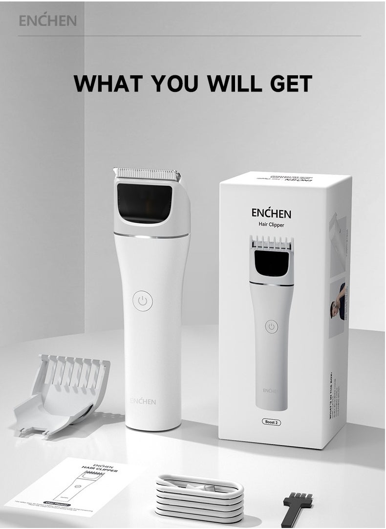 Hair Trimmer Men, Rechargeable Beard Trimmer with Travel Lock and Battery Indicator, Hair Clipper Supporting TYPE-C Rapid Charging，200 Mins Runtime and Cordless Use Boost 2- White