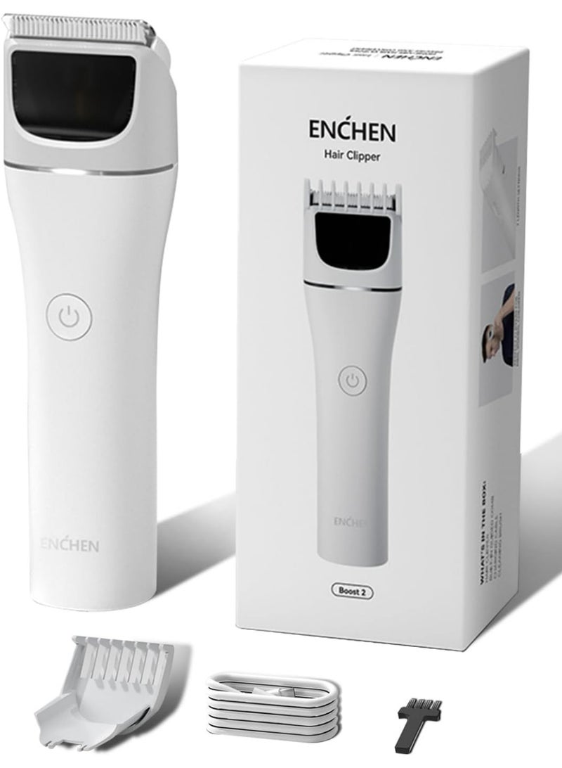 إنشن ماكينة قص الشعر للرجال، ماكينة قص اللحية القابلة لإعادة الشحن مع قفل السفر ومؤشر البطارية، ماكينة قص الشعر تدعم الشحن السريع من النوع C، وقت تشغيل 200 دقيقة واستخدام لاسلكي Boost 2 - أبيض - Image 1