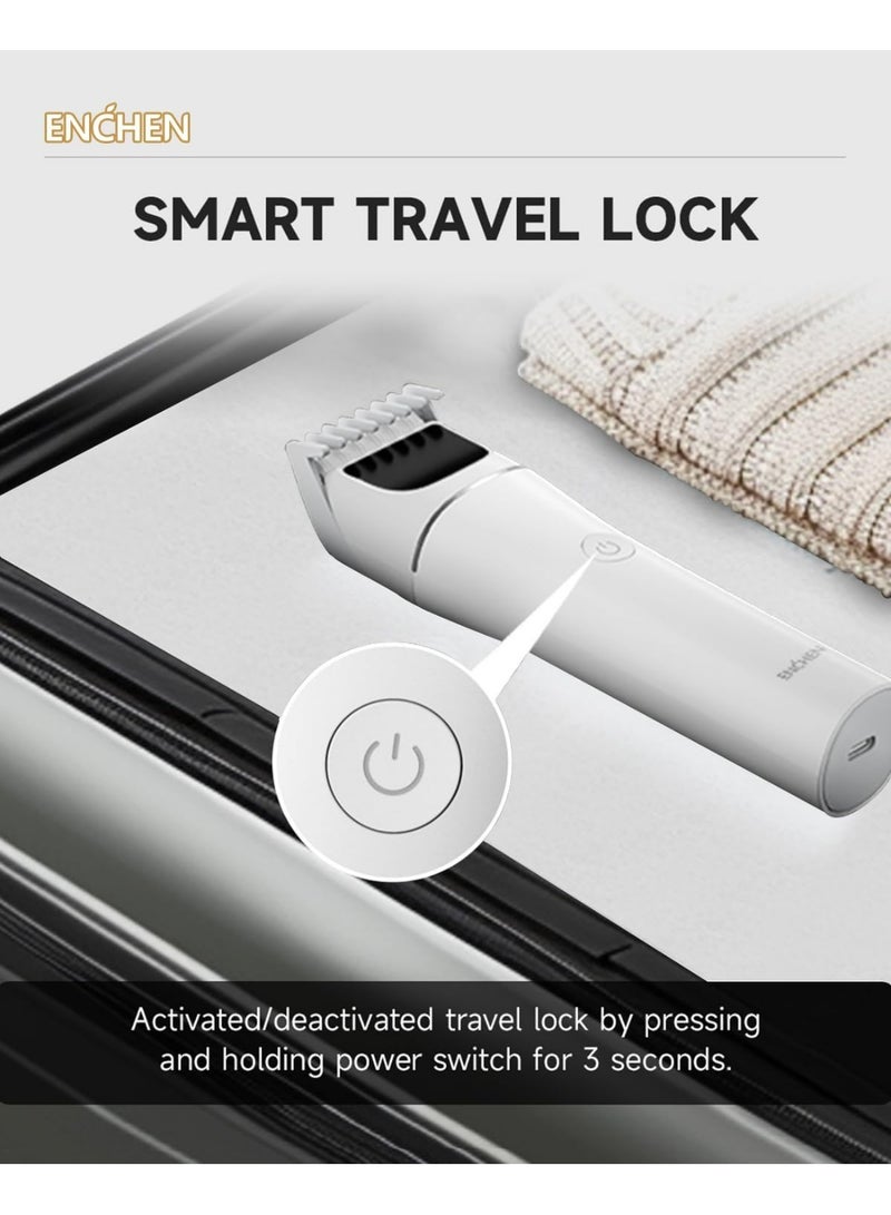 إنشن ماكينة قص الشعر للرجال، ماكينة قص اللحية القابلة لإعادة الشحن مع قفل السفر ومؤشر البطارية، ماكينة قص الشعر تدعم الشحن السريع من النوع C، وقت تشغيل 200 دقيقة واستخدام لاسلكي Boost 2 - أبيض - Image 5