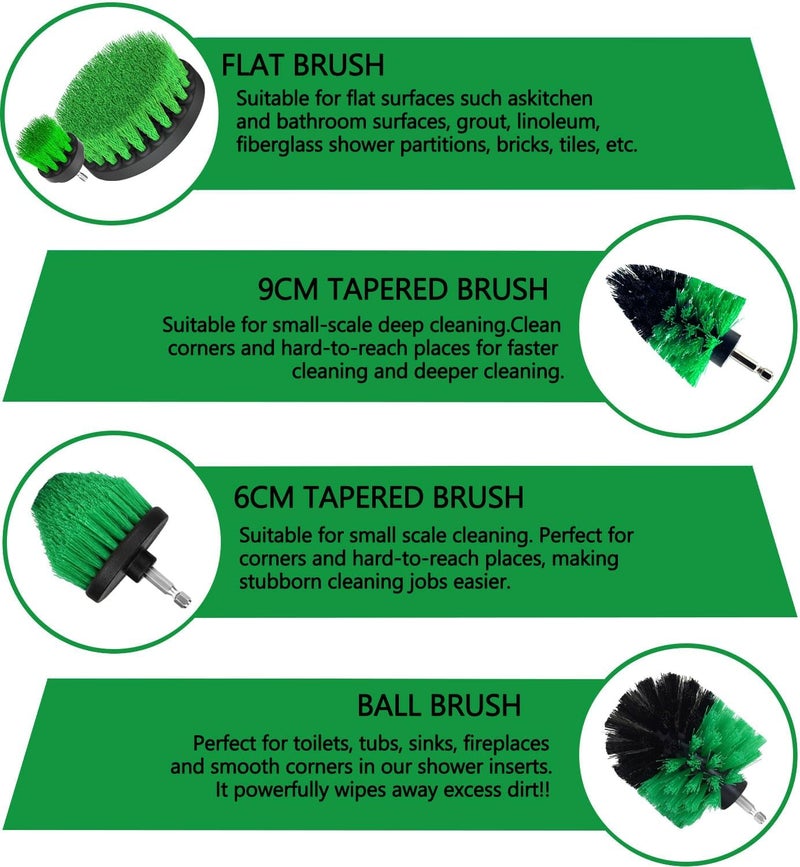 DOUSHI 10 Pcs Plastic Power Scrubber Brush Attachment Set, for Bathroom, Floor, Kitchen, Car (Green, Drill Not Included) - Image 4