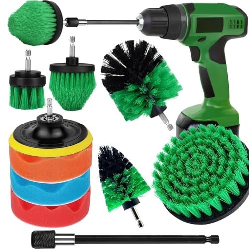 DOUSHI 10 Pcs Plastic Power Scrubber Brush Attachment Set, for Bathroom, Floor, Kitchen, Car (Green, Drill Not Included) - Image 1