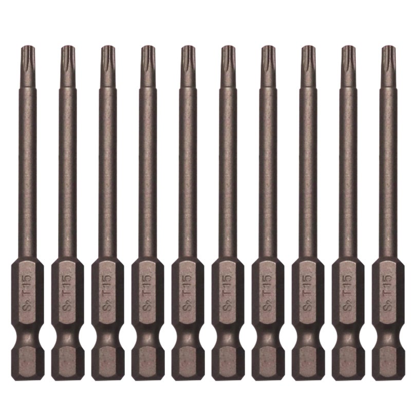 Sipery 10Pcs Magnetic Torx Head Screw Driver Bits 75mm3inch Long 14inch Hex Shank Security Tamper Proof Magnetic Torx Bit T15
