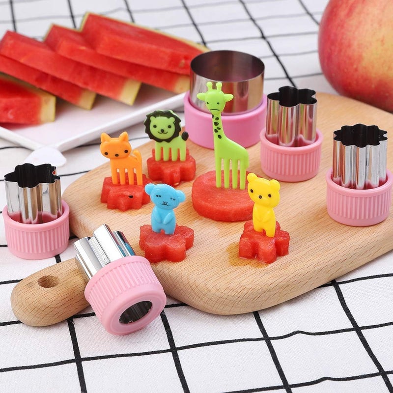 Dkriva 20Pcs Cookie Cutters Shapes Set Stainless Steel Vegetable Cutters Fruit Cutters for Kids Food Molds with 20 Animals Forks Creative Meal Tools for Kids Baking Food Decoration - Image 4
