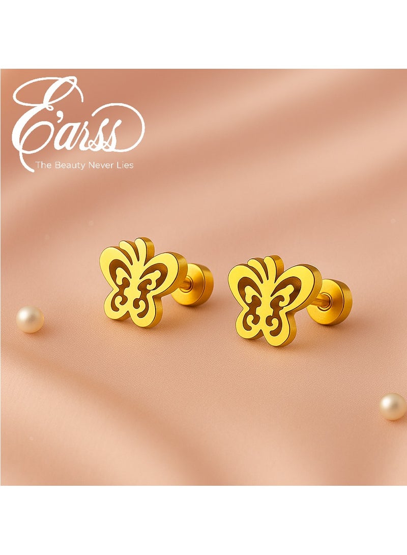 Earss Gold Stud Earrings For Kids, Stainless Steel, Hypo Allergenic | Gold Plated Bundle (2 sets) - Image 2
