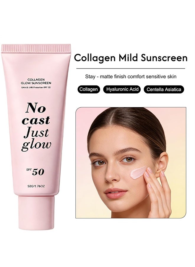 EELHOE No Cast Just Glow Collagen Sunscreen，SPF 50 Broad Spectrum Face Sunscreen ，Lightweight, Non-Sticky, Hydrating Formula ， No White Cast or Residue，Peptide, Cica for Soothing & Natural Glow (1pc) - Image 5