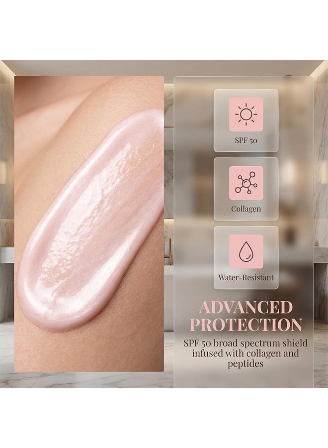 EELHOE No Cast Just Glow Collagen Sunscreen，SPF 50 Broad Spectrum Face Sunscreen ，Lightweight, Non-Sticky, Hydrating Formula ， No White Cast or Residue，Peptide, Cica for Soothing & Natural Glow (1pc) - Image 2