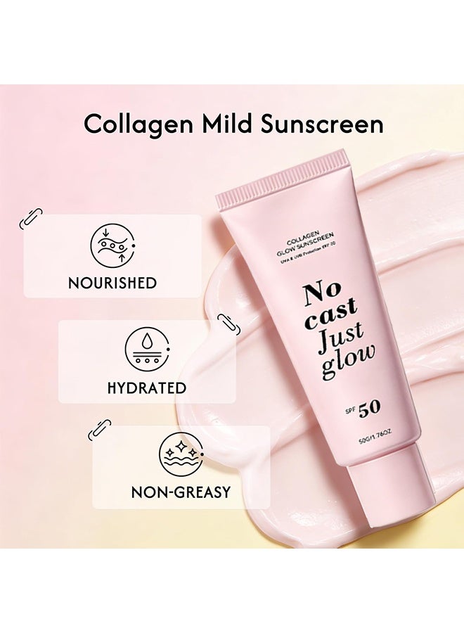EELHOE No Cast Just Glow Collagen Sunscreen，SPF 50 Broad Spectrum Face Sunscreen ，Lightweight, Non-Sticky, Hydrating Formula ， No White Cast or Residue，Peptide, Cica for Soothing & Natural Glow (1pc) - Image 4