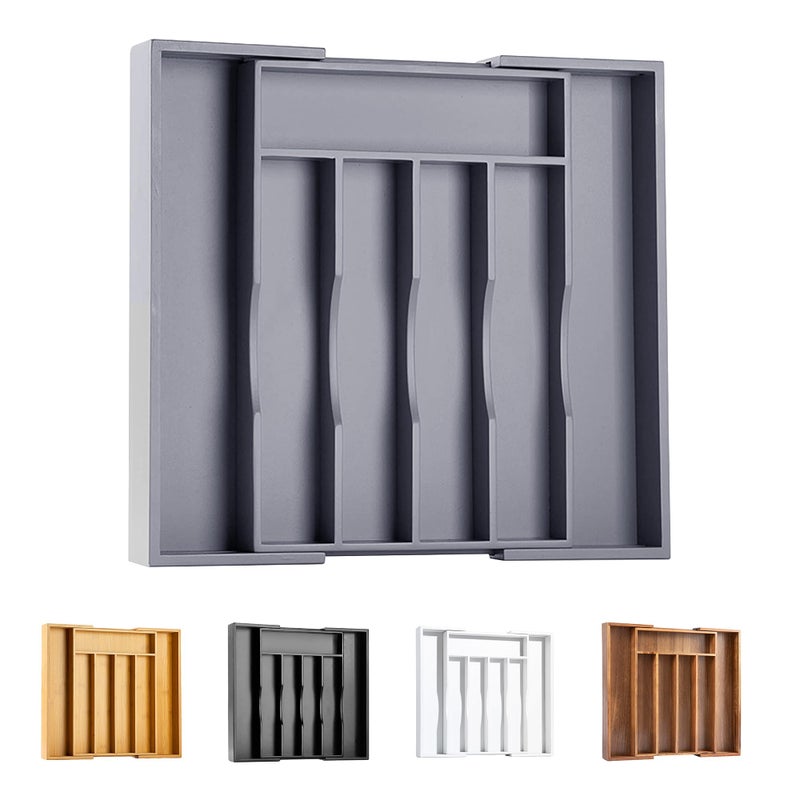 Bellsal Kitchen Silverware Drawer Organizer and Storage Bamboo Wood Cooking Utensil Holder Cutlery Knife Jewelry Spice Rack Spoon Fork Multi Cabinet Organization Bathroom Counter Expandable Adjustable Tray - Image 1