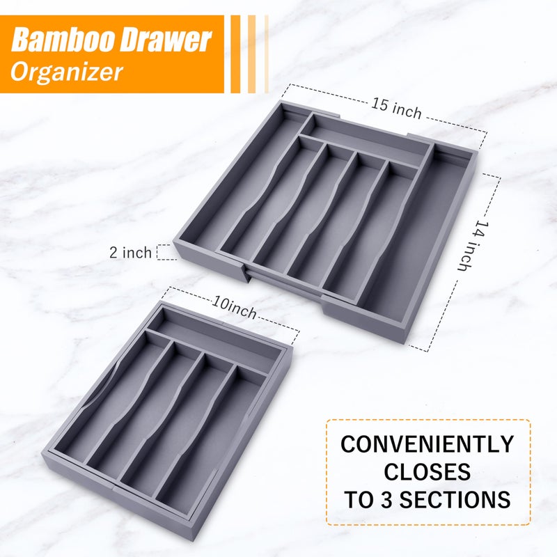 Bellsal Kitchen Silverware Drawer Organizer and Storage Bamboo Wood Cooking Utensil Holder Cutlery Knife Jewelry Spice Rack Spoon Fork Multi Cabinet Organization Bathroom Counter Expandable Adjustable Tray - Image 5