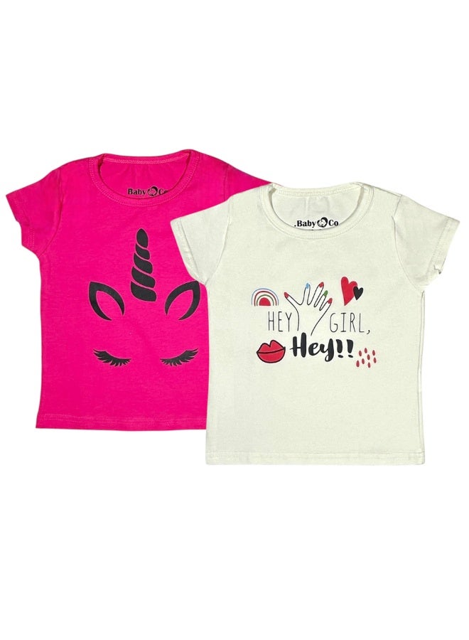 بيبي كو تيشيرتات بناتي "هي جيرل" و"يونيكورن" - Image 1