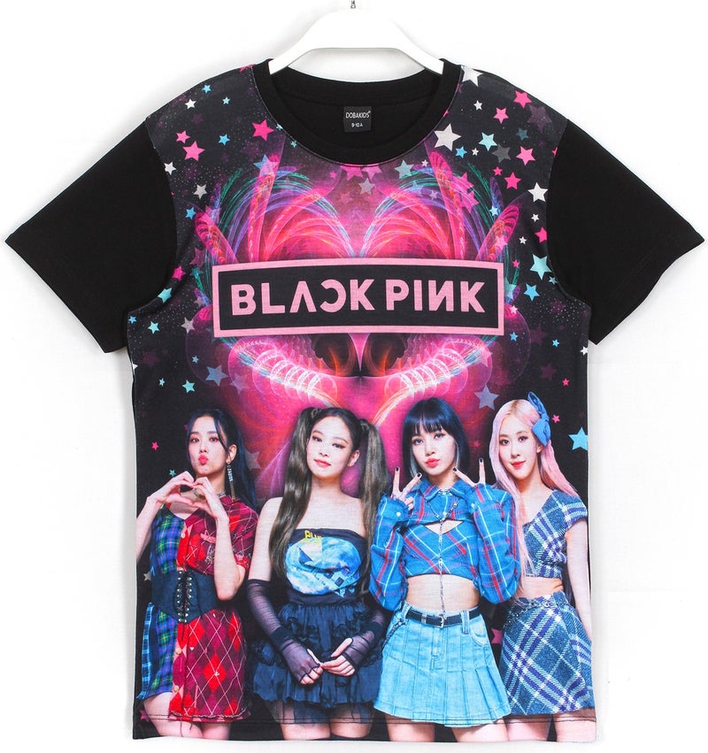 DobaKids Blackpink K-Pop Group Digital Print Girls Black Color T-Shirt 