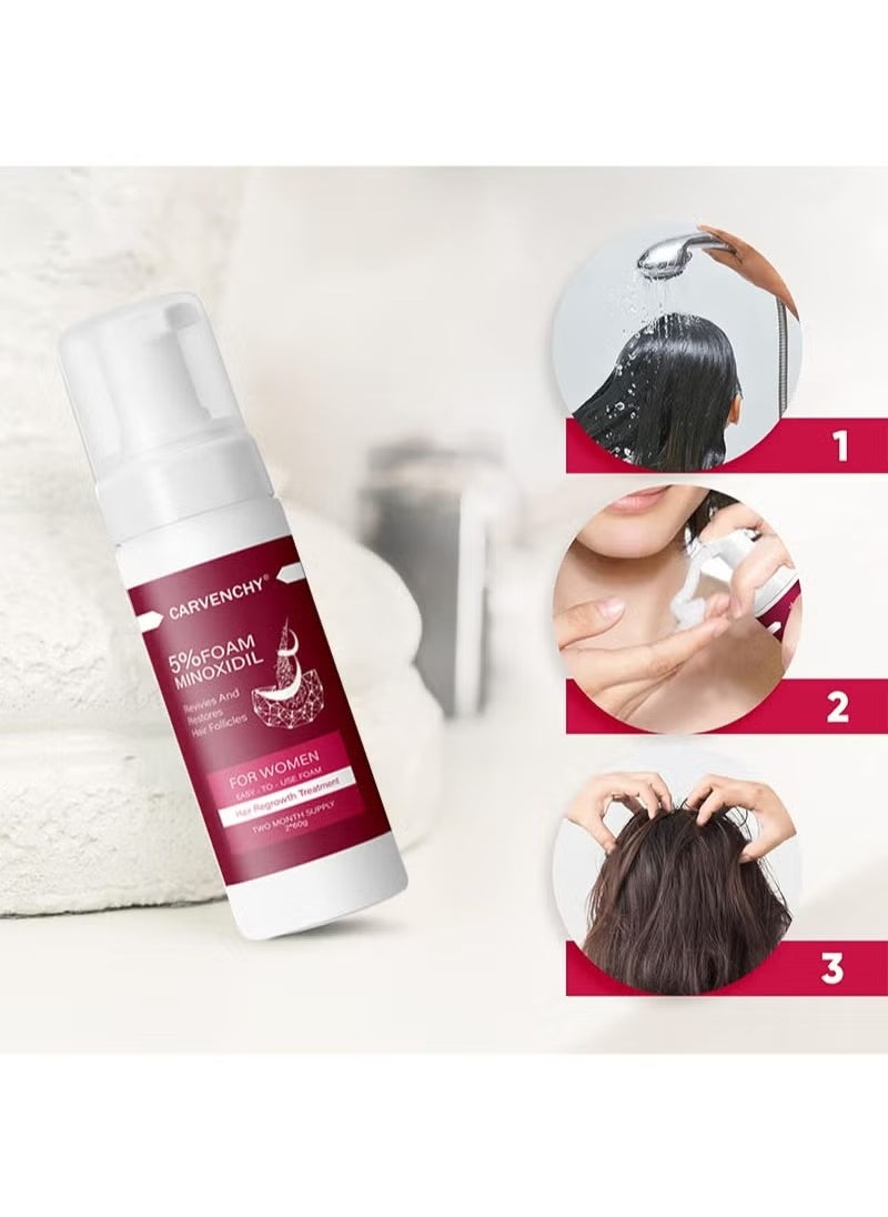 CARVENCHY - 5% Minoxidil Foam for Hair Thinning and Hair Loss, Revivies And Restores Hair Follicles,Hair Growth Treatment for Women's Thicker and Fuller Hair,Easy-to-use Foam 2 Pack of 60g - Image 1