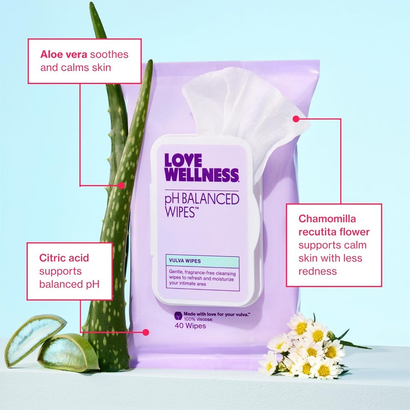 Love Wellness pH Balancing Wipes for Women Feminine Hygiene for Cleansing with Aloe Vera FragranceFree Intimate Health Moisturizing Soothing Calming for Sensitive Skin Travel Size 2Pack - Image 4